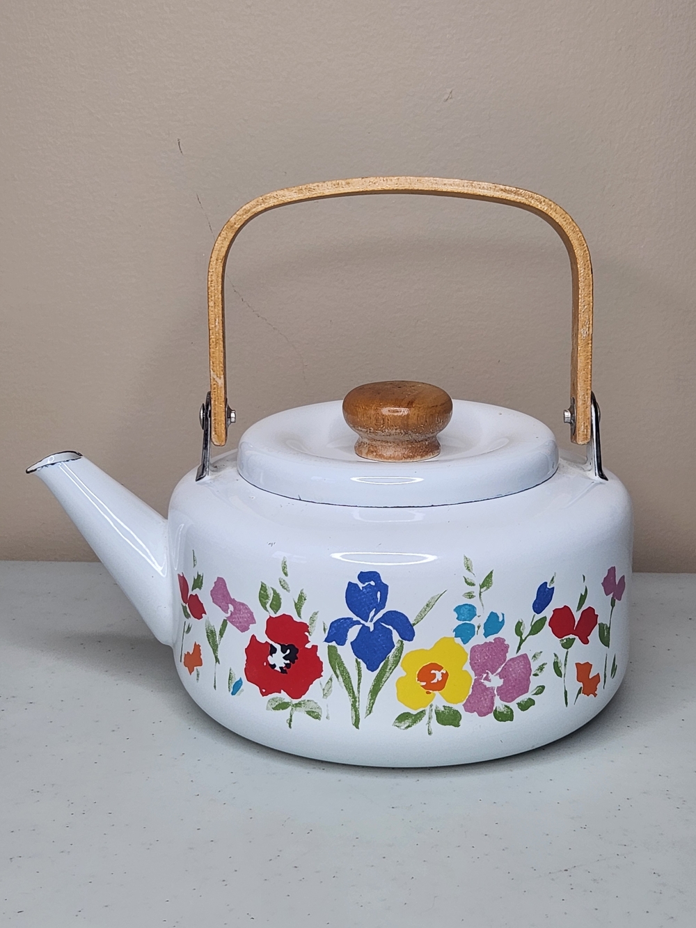 Vintage Gailstyn Sutton “Early Spring” Enamel Teapot Floral 1984